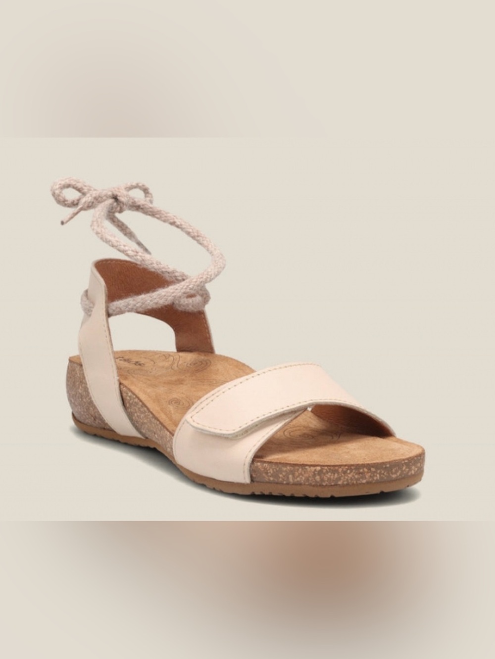 Taos Back and Forth Leather Ankle Wrap Wedge Sandals Cream 8-8.5
